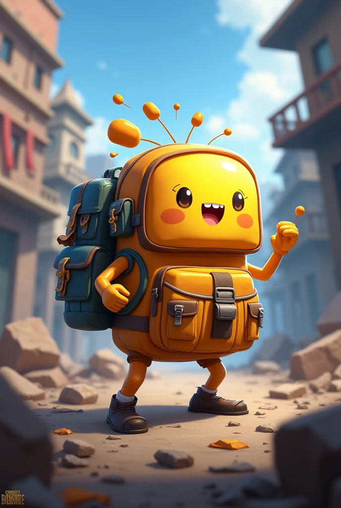 a pubg mobile character, with the name "lamp" throwing. Although, this character is a kind of backpack