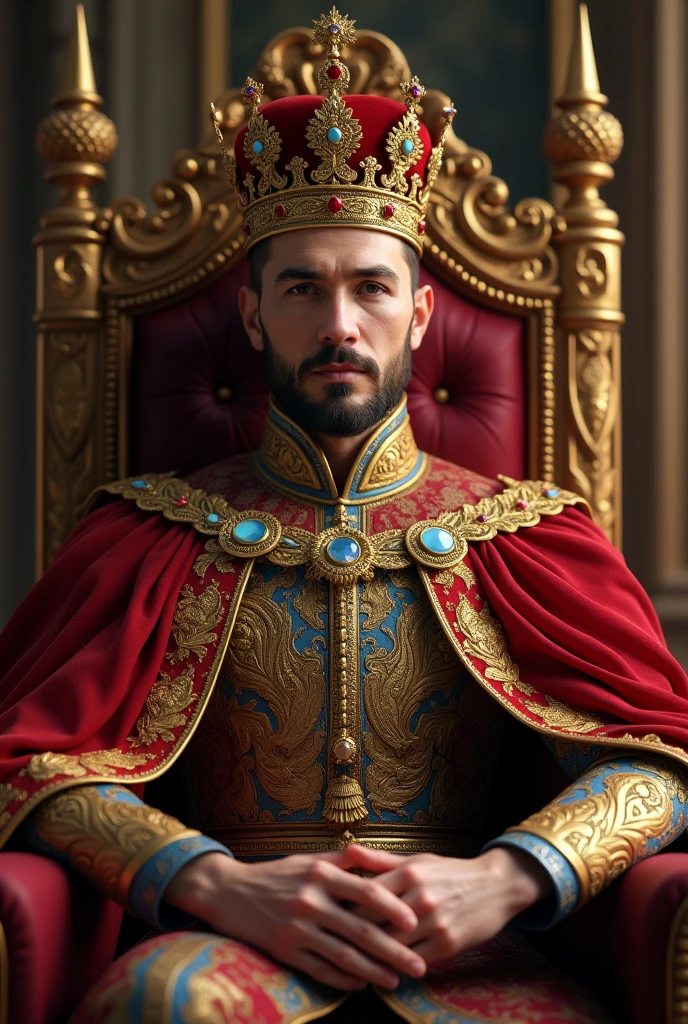 King man. Sitting with crown and no beard