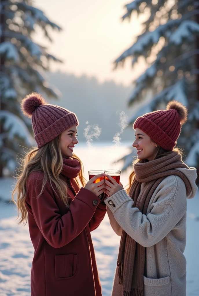 Elza and Ana toasting in the snow