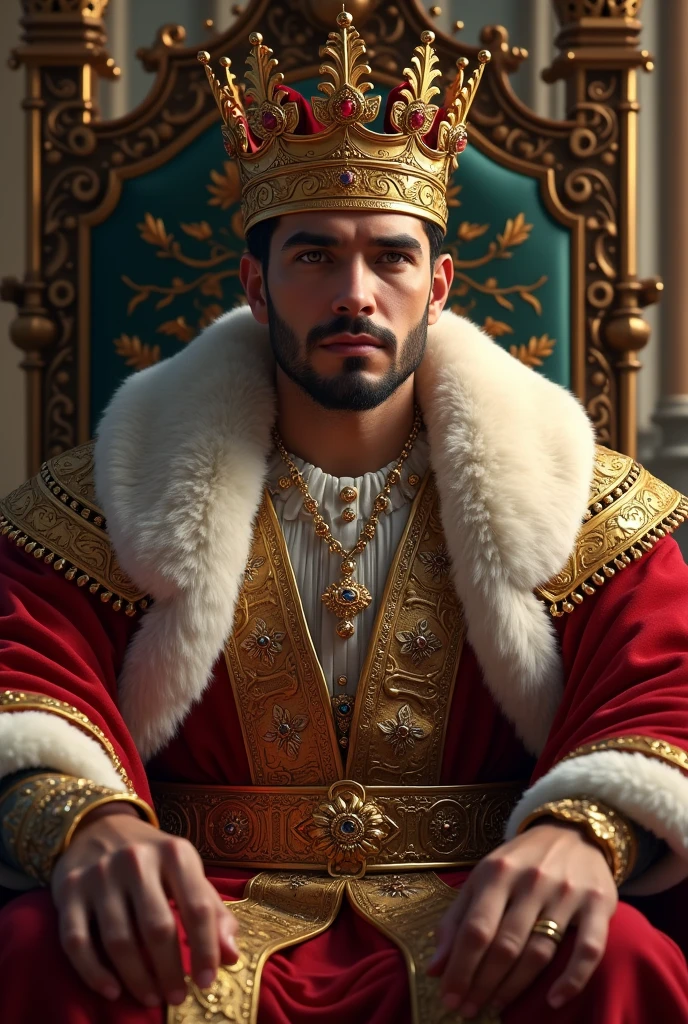 King man. Sitting with crown and no beard