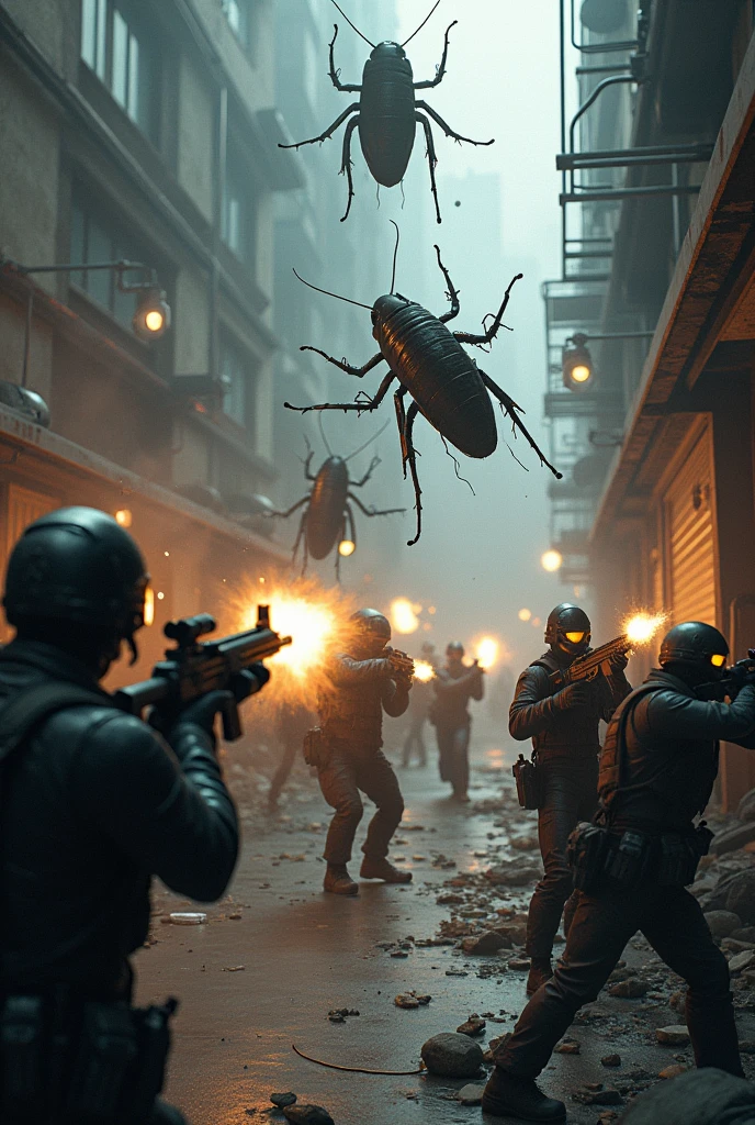 Cockroach invasion with machine guns vs humans