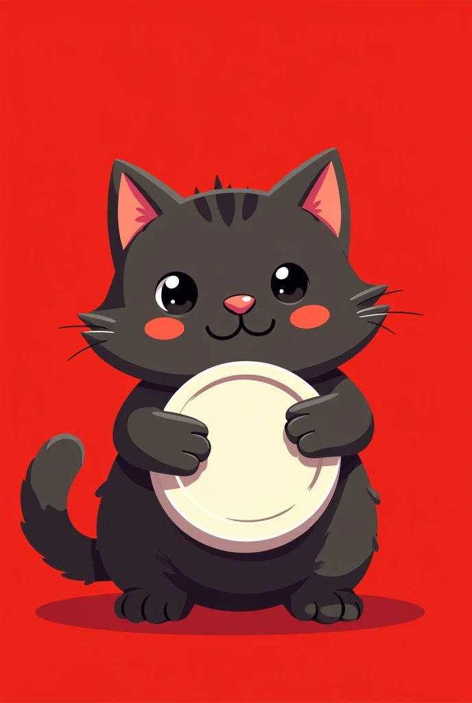 coin logo , tone network , dark brown cat , red background , cat inu , cute, clean, holding a white blank coin,