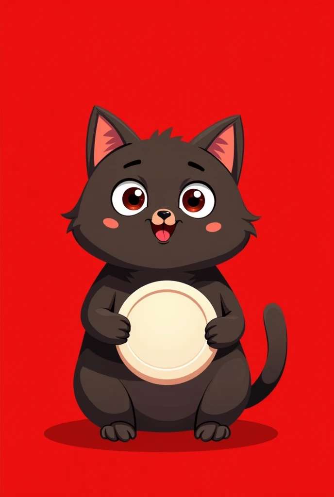 coin logo , tone network , dark brown cat , red background , cat inu , cute, clean, holding a white blank coin,
