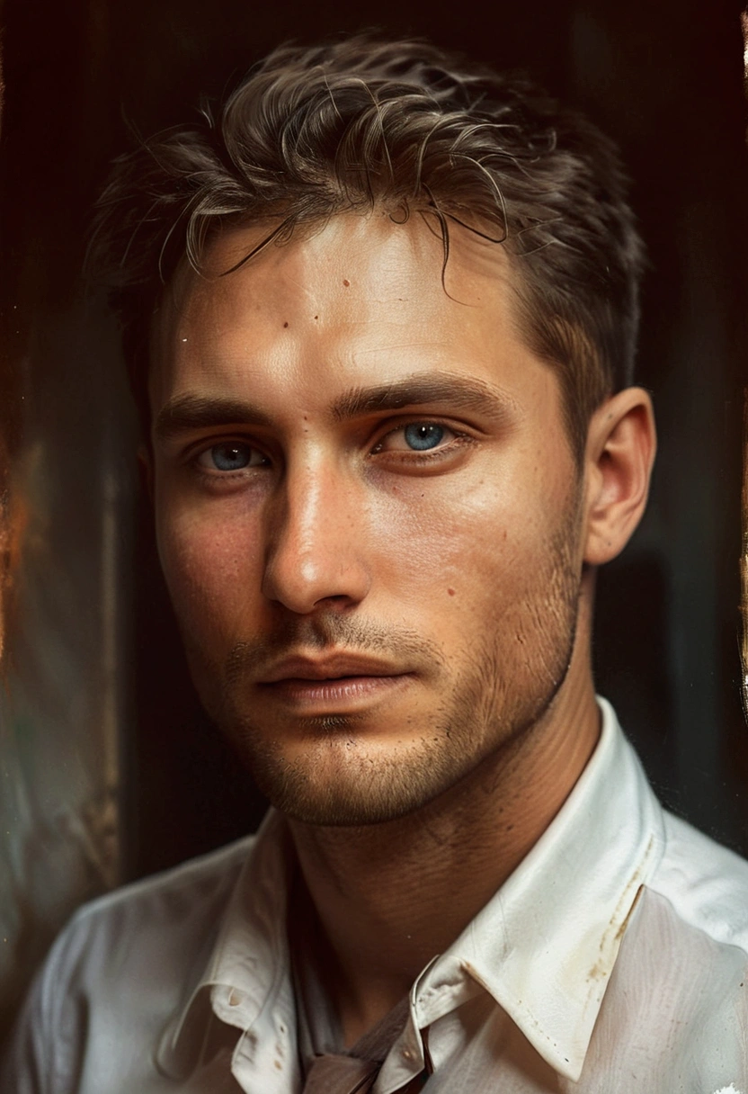 a painting of a man with a white shirt and a tie, character art portrait, realistic portrait, realistic digital painting, fantasy male portrait, detailed character portrait, closeup character portrait, high quality portrait, cgsociety portrait, rpg portrait reference, realistic studio portrait, digital art portrait, digital portrait, photorealistic digital painting, realistic portrait photo, rpg_portrait, detailed digital painting