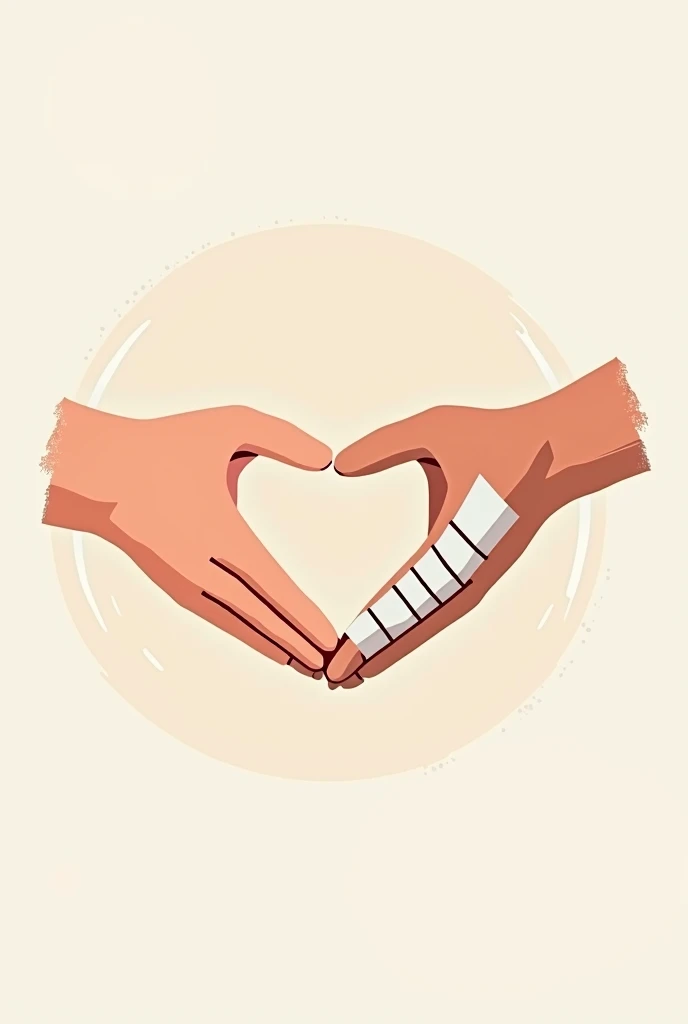 Two hands shaking hands that together form a heart. One of the hands has a injured finger, Well, it has a bandage. The image must be related to hand rehabilitation therapy. The colors must have tones according to health and rehabilitation. The image has to be a vector type to be used as a logo.