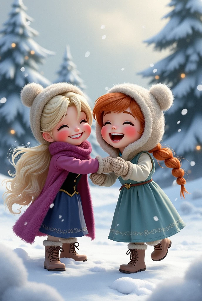 Frozen Elsa and Anna kids playing in the snow