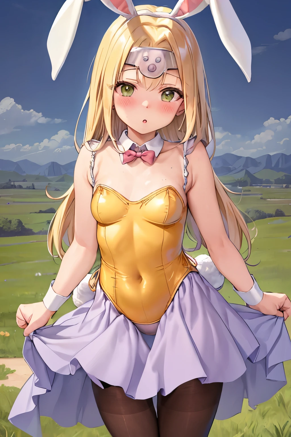 (Tabletop, Highest quality:1.2), Cowboy Shot, alone, One Girl, Mireille, Circlet、(blush:1.1), Embarrassing, View your viewers, ((Bunny girl))、((leotard))、((pantyhose))