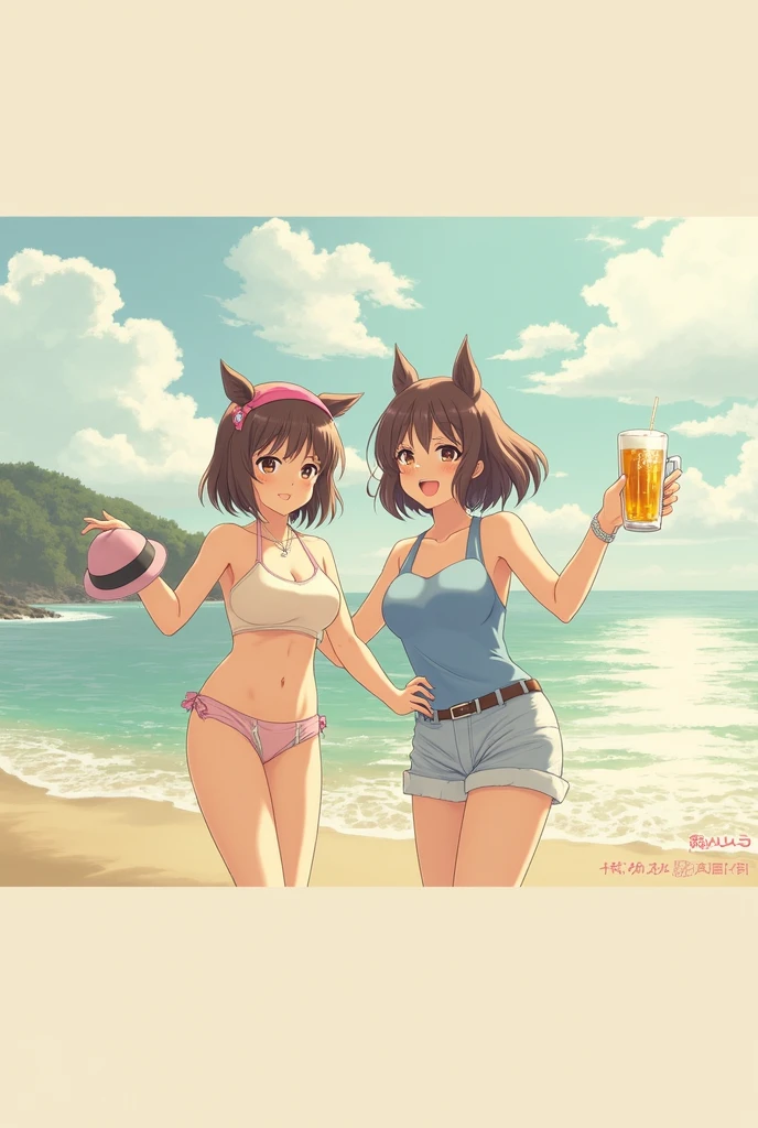 furry female, open_shirt bikini_top small_breasts skinny canine dog glasses circle_glasses female floppy_ears spaniel 3girls sailing on boat dog_ears black_hair brown_fur curly_hair anthro tropical island cabana rays_of_light daisy_dukes ripped_clothes fluffy_tail goggles standing pose wooden crate standing one leg on crate standing in front of a stack of wood barrels cargo_hold pirate_ship holding rum bottle sunset tongue_out tool_belt