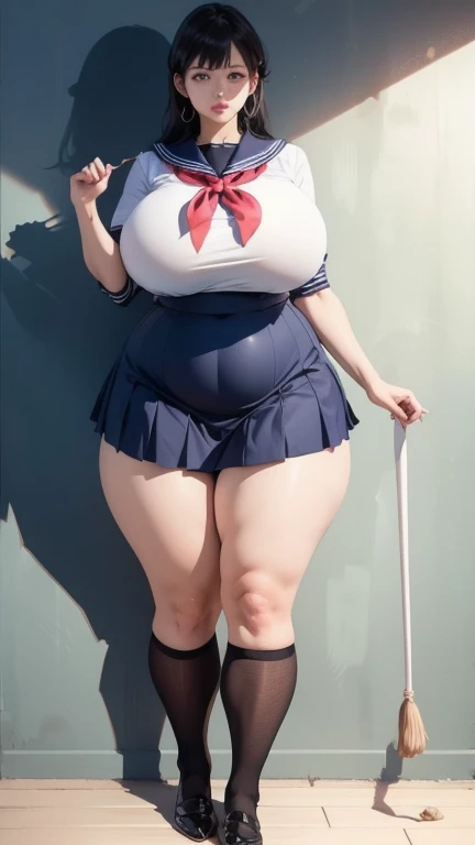 huge breasts, big hips,full body shot, mature mother, Whip whip lower body, plump thighs, plump calves, bewitching mature woman, Perfect body, plus size model,high school girl,sailor suit, skirt is short,Mature woman wearing sailor suit,