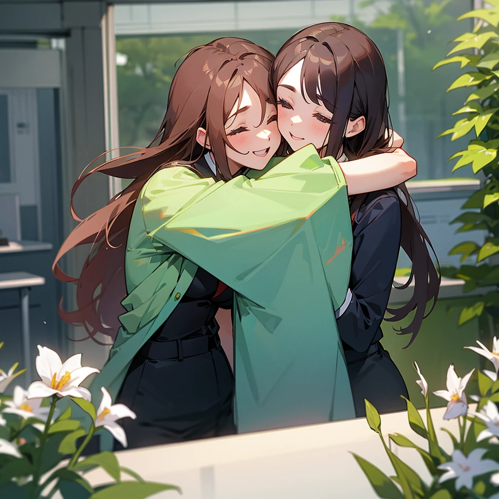 Blooming Garden　Two office workers hugging each other

