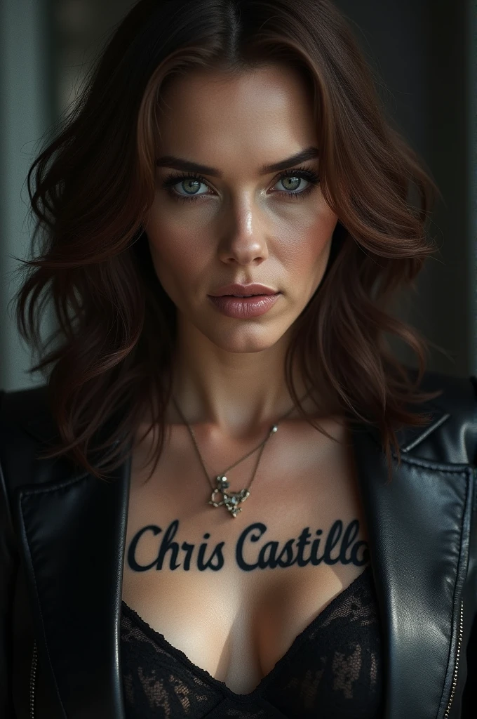 Scarlett Johansson in the Iron Man movie on Scarlett Johansson's chest tattooed the name of Chris Castillo