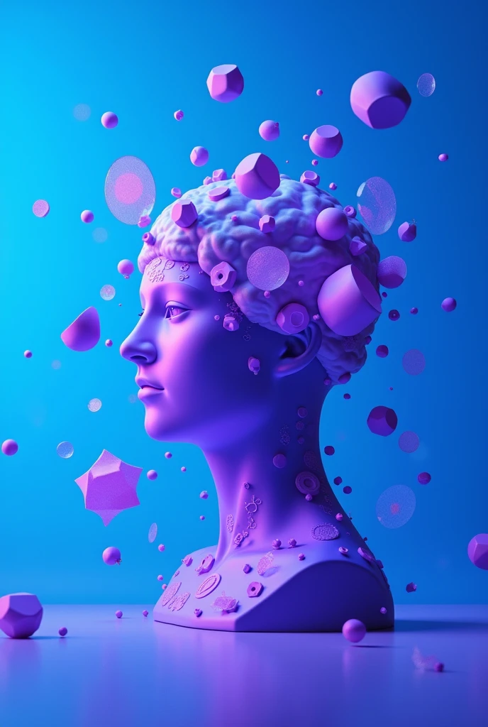 a blue background with purple and psychology symbols