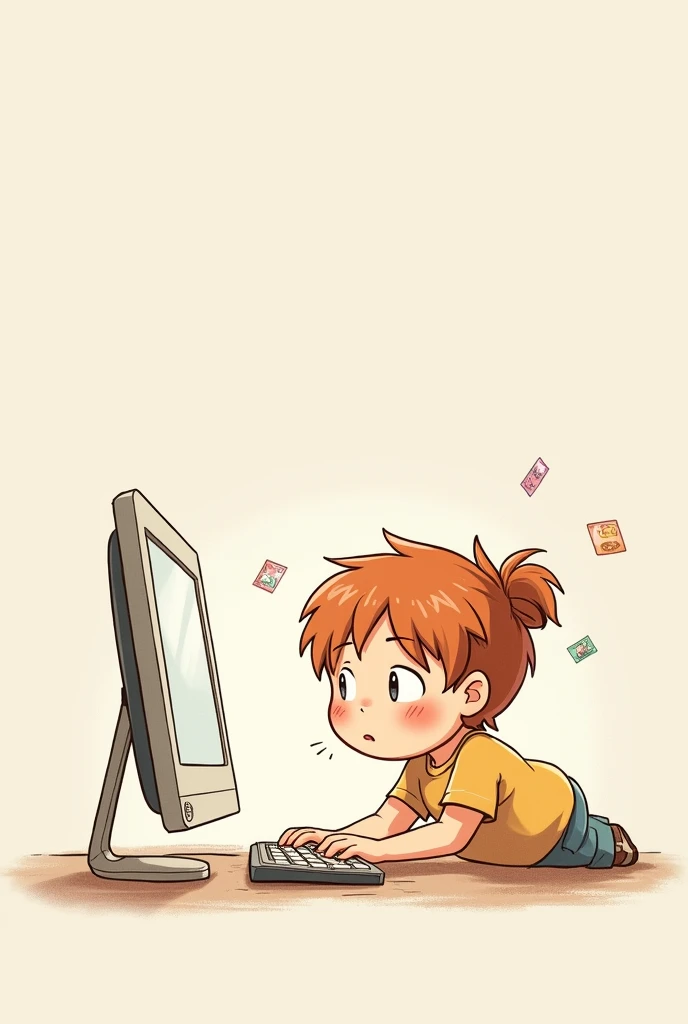 A child playing on a computer, in the form of a drawing,  Simpler
