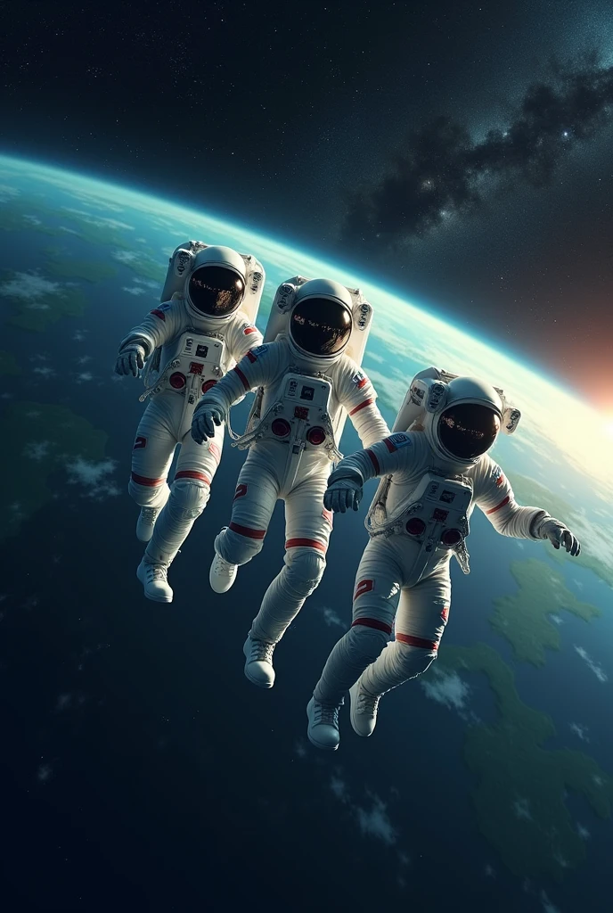 Please help me create 3 photos of astronauts exploring outer space,Be elegant
