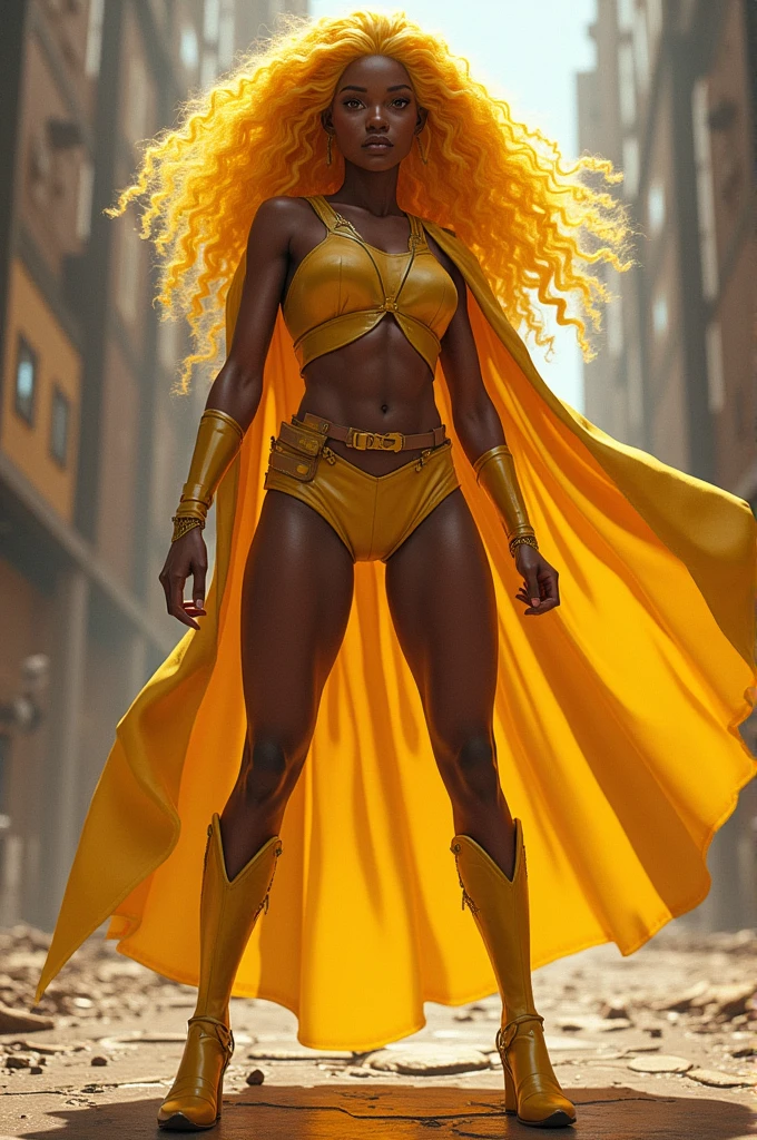 Captain marvel,  native, dark skin girl,  yellow hair,  full body,  perfect eye,  trending on artstation,  