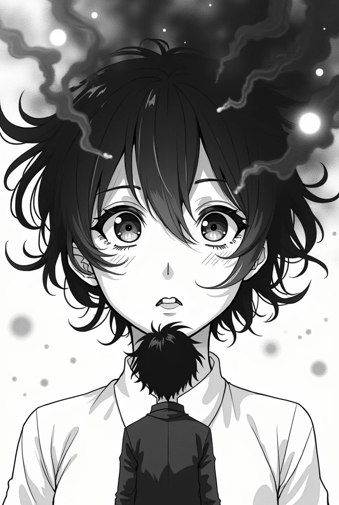 Monochrome manga art style, illustrating a moment of introspection as the character contemplates the best decision for themselves, intricately detailed features with expressive eyes reflecting their turmoil, sharp lines defining the contours of their face, delicate shading creating an air of tension around them, the background flows seamlessly with swirling thought bubbles depicting swirling ideas and options, the scene evokes a powerful sense of contemplation enhanced by the monochromatic palette, contrasting whites and blacks harmonizing to emphasize the depth of the character's inner conflict, dynamic shadow play imparting a dramatic atmosphere while subtly guiding the viewer's attention towards the character's expression and the complexity of their decision-making process, inviting observers to explore their own dilemmas, capturing the essence of choice in a visually striking way while adhering to the principles of manga aesthetics.