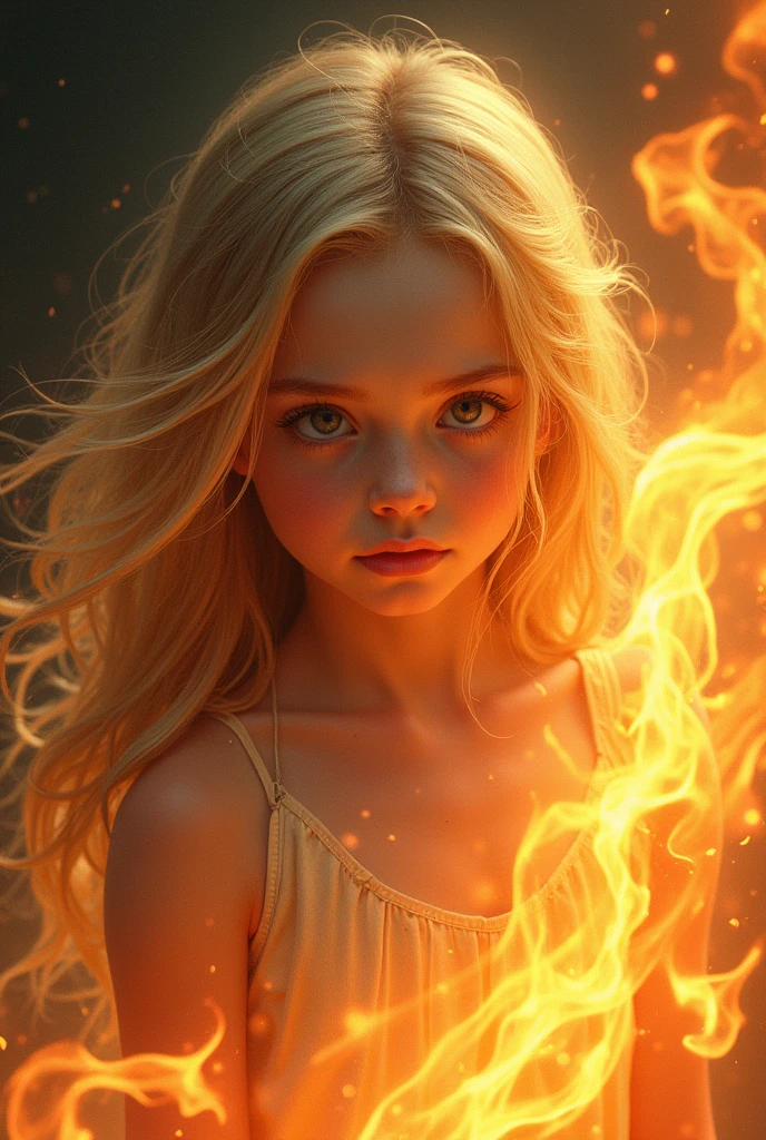 Digital art: blonde girl with flames