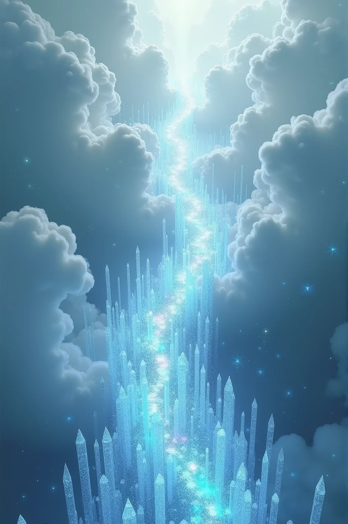 A path of fine, transparent crystal rises from the earth and crosses the sea, and as it rises very high, it forms tunnels through the clouds.