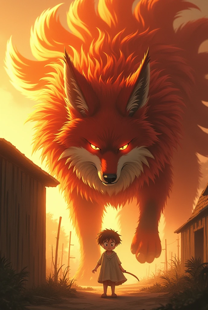 Kyuubi is presented in exceptional quality, low angle screem, angry fox, shot in impressive 4K or 8K resolution, Every detail of his flaming fur and piercing eyes is visible with astonishing clarity. Each of its nine tails is meticulously detailed, flows with grace and an imposing aura.
barn, In turn,, depicted extremely realistically, with every hair, Worn-out clothes and bare feet are made with care and precision. The expression on his face conveys struggle and determination in the midst of adversity.
Enlightenment is crucial to, to emphasize the greatness of Kuubi and the expression on the child's face. The golden light of sunset floods the scene, creating a dramatic contrast between the powerful figure of the fox and the humility of the child.
The image quality looks like a real masterpiece, allowing you to fully appreciate every detail. This is achieved through technical configurations, including diaphragm 1.2, The result is an impressive depth of field. Photorealistic approach, with a value of 1.37, Guarantees, that every element of the scene looks almost like a photograph. autumn