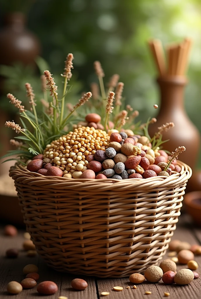 Basket with seeds, Species, seeds, nuts