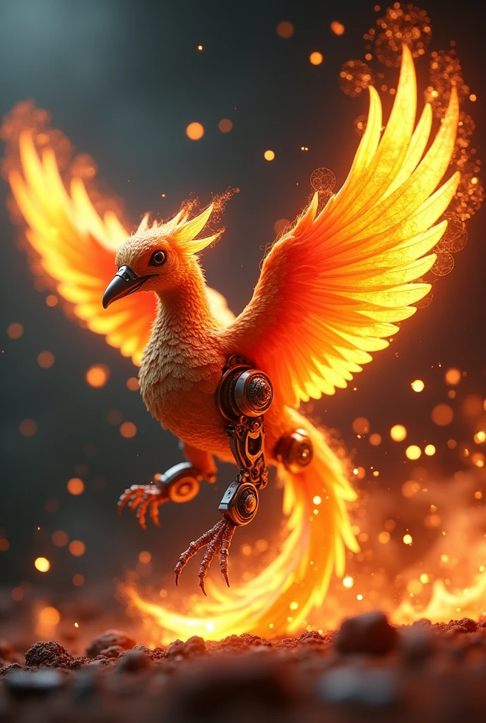 A tiny Phoenix with explosive firepower, Machine movement, speed lines, and sparks