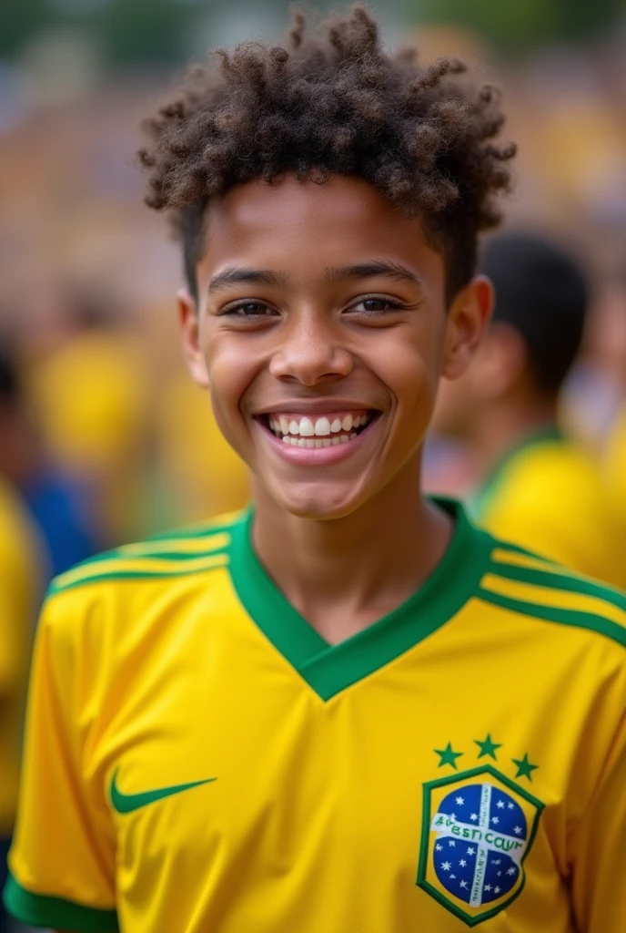 A ager wearing a Brazilian national team shirt
