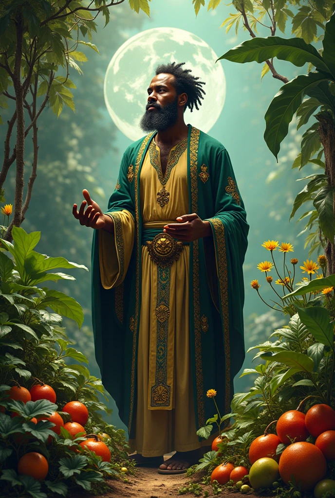 Holy man divine gardener of fruits and roots dark skin Brazilian planet Venus occultism esotericism