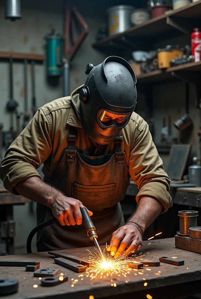 a man welding in his workshop
