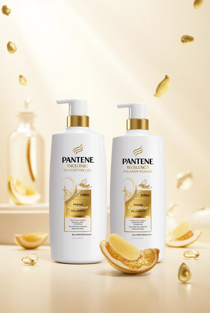 Create a promotional cover with two Pantene shampoos with a pro v miracles collagen dispenser that nourishes and revitalizes with the offer of buying one and getting another free