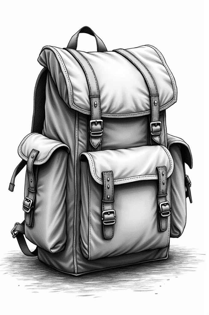Drawing of a traveler&#39;s backpack in hatching style 