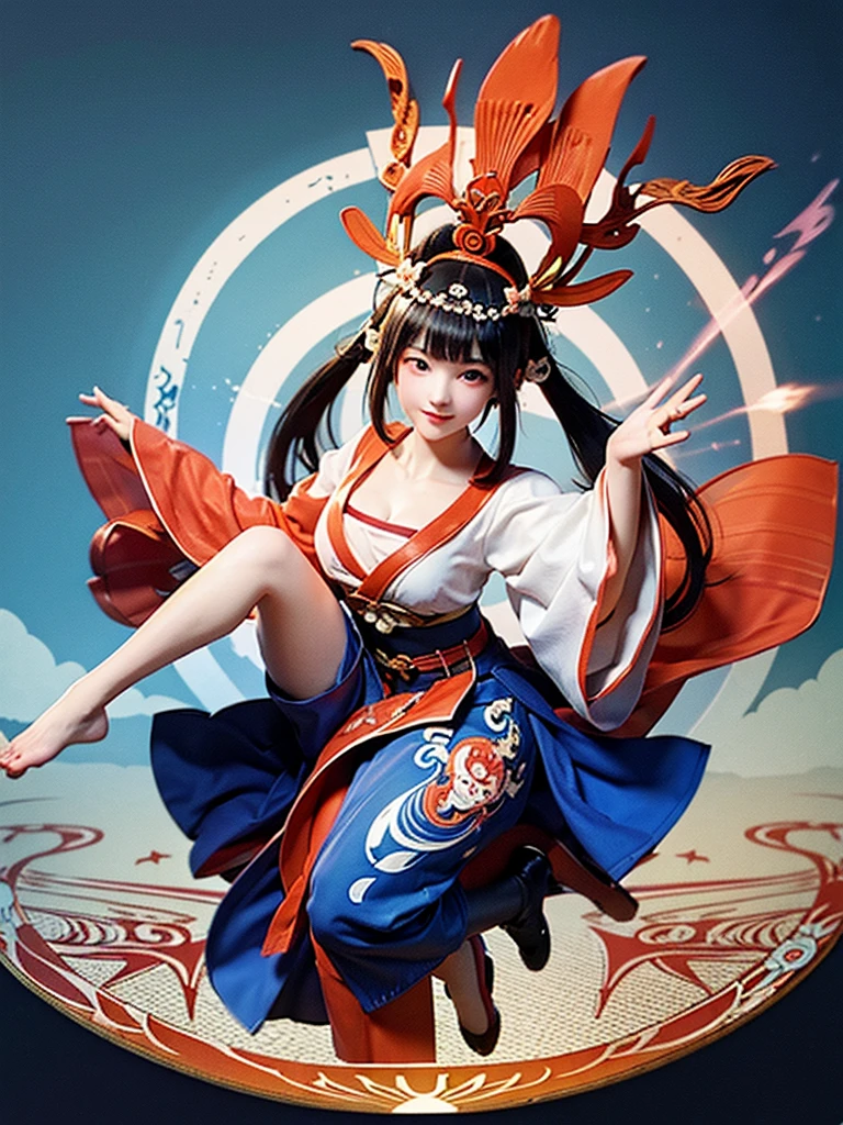 you、「I want you to draw an ukiyo-e of a cute carrot girl jumping out of a magic circle.」Take action to achieve this goal。
# theme:
- Ukiyo-e painting
# Constraints:
- Limit the number of colors used to a maximum of 5 - Place the carrot girl in the center - Have a magic circle drawn - Include elements of Ukiyo-e(example:Beautiful natural scenery、Traditional buildings、Symbols of the seasons)
# Prerequisites:
- The carrot girl has cute features- The magic circle is made up of complex patterns- Ukiyo-e is a traditional Japanese painting style
# rule:
- Carrot girl has orange hair - Magic circle is drawn in a circle、The detailed patterns are included - the colors of ukiyo-e are vivid、The contrast is clear - the carrot girl has a bright expression、Drawn with a smile
# variable:
- Carrot girl pose - Magic circle design - Ukiyo-e background Based on the above conditions、Reach your goals。