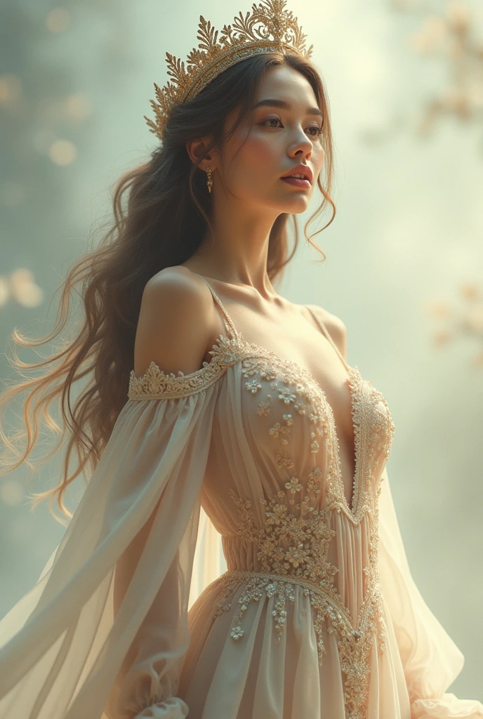 Portrait of a woman on top of a hill, Ultra High Detailed, Sharpness, Dynamic Lighting, Super Detailed, Professional, Realistic, Perfect Face, floral spaghetti strap dress, Day, loose hair, Glowing Skin, Beautiful Clothing, Beautiful Hair, By cgsociety, Masterpiece, detailed, 4k
