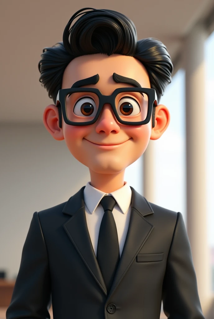 ((Best Quality)), disney pixar character, (detailed), perfect face, man, charismatic, black hair, black eyes, Black square glasses, executive uniform