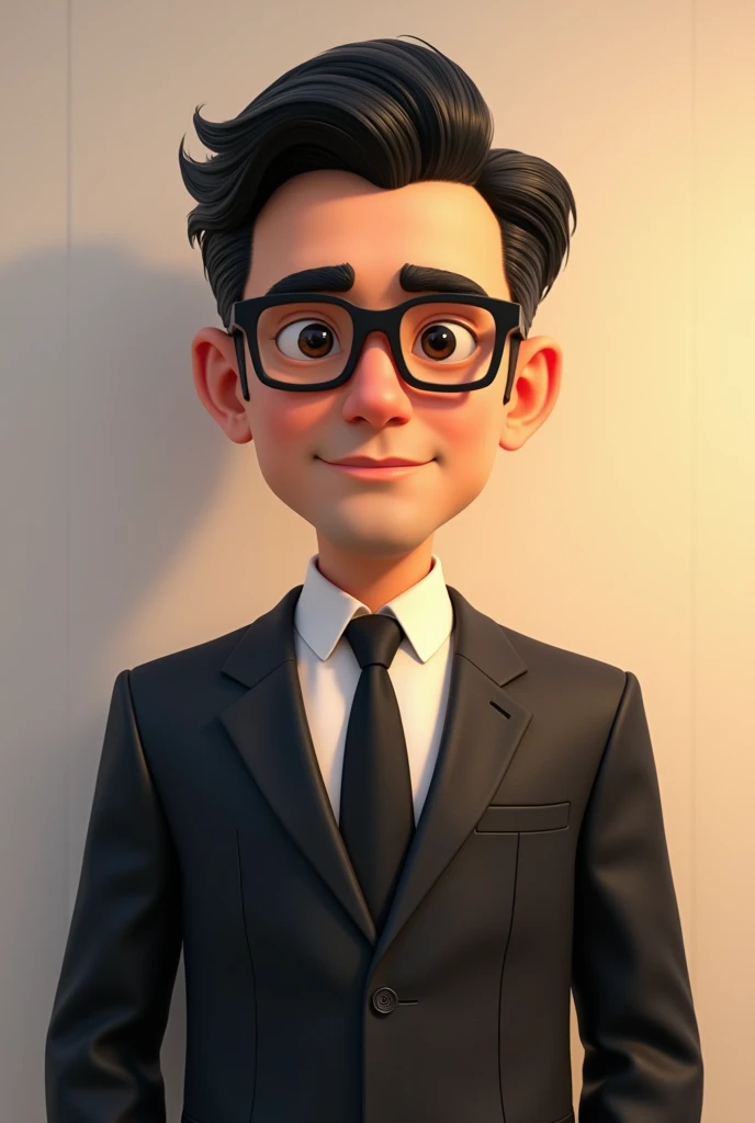 ((Best Quality)), disney pixar character, (detailed), perfect face, man, black hair, black eyes, Black square glasses, executive uniform