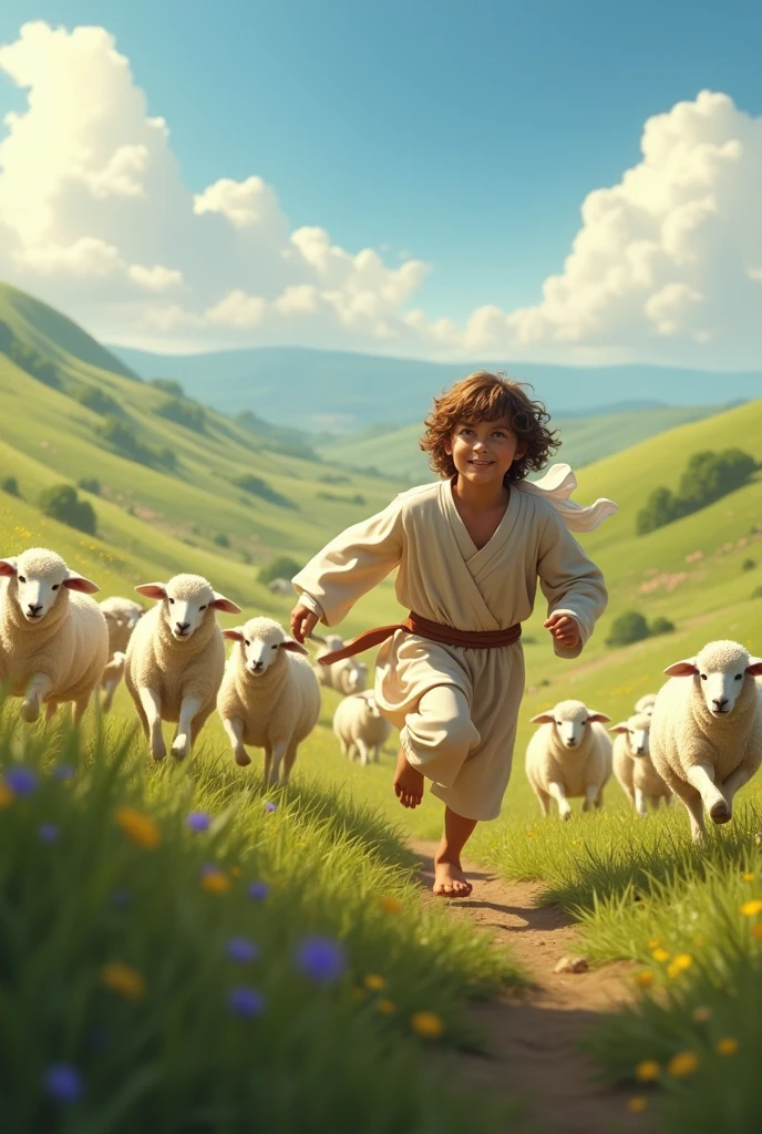 you will be able to create an image of Jesus as a running after sheep that are running away