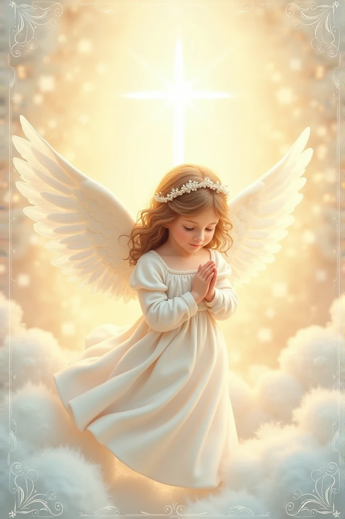 Sweet and tender communion card for a girl in pastel colors with an image of an angel