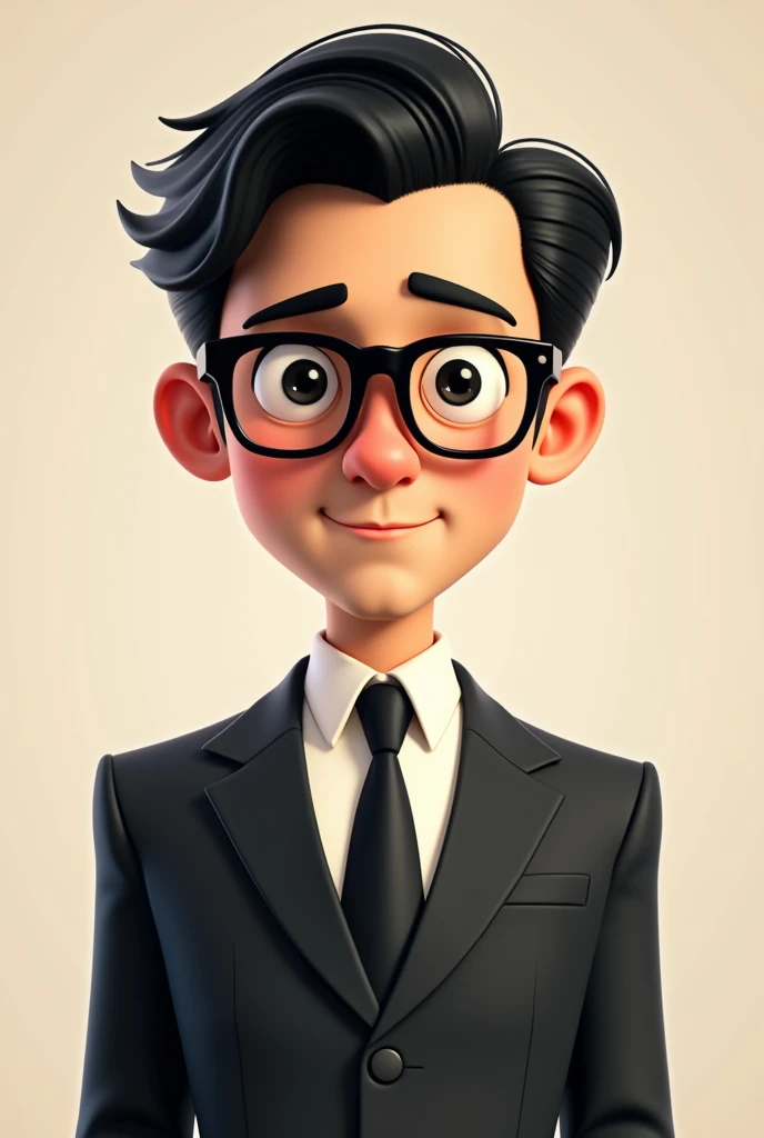 ((Best Quality)), disney pixar character, (detailed), man, black hair, black eyes, Black square glasses, dressed in suit