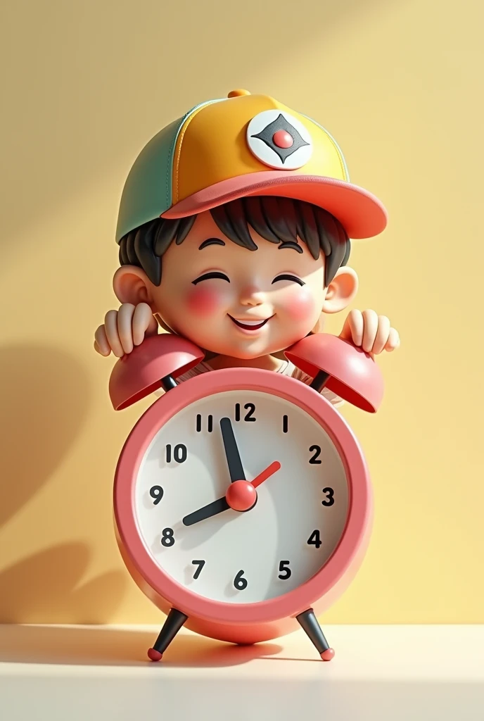 Cheerful alarm clock featuring a teenager wearing a cap