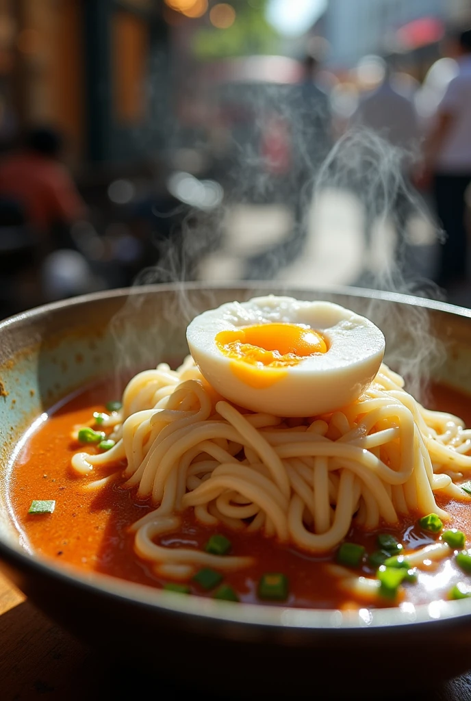 Laksa penang with one boiled egg cut in half