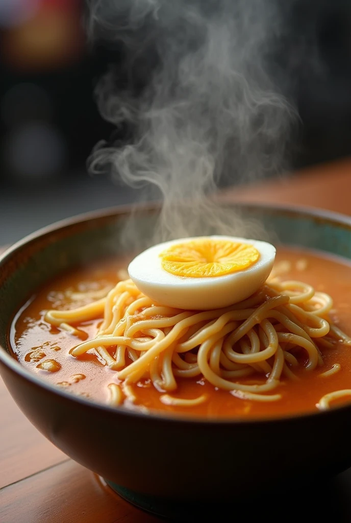 Laksa penang with one boiled egg cut in half