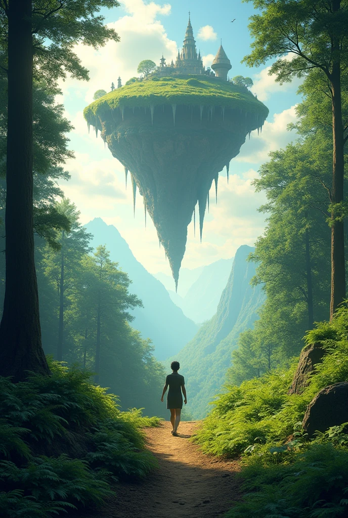 One Person walking in the middle of trail with Floating island view