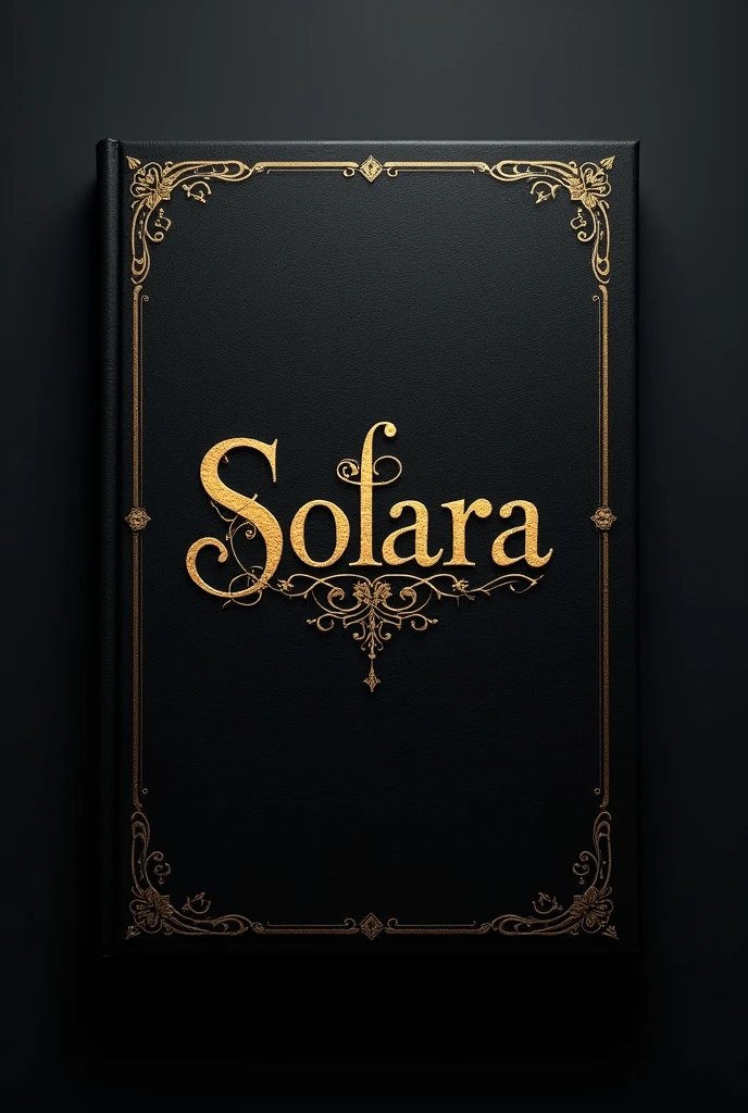 The cover of book with a black background, the cover should say "SOLARA" in gold details