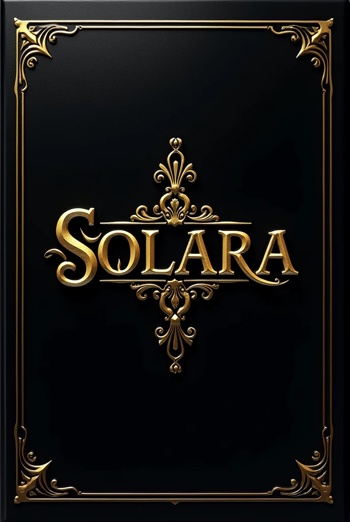 The cover of book with a black background, the cover should say "SOLARA" in gold details