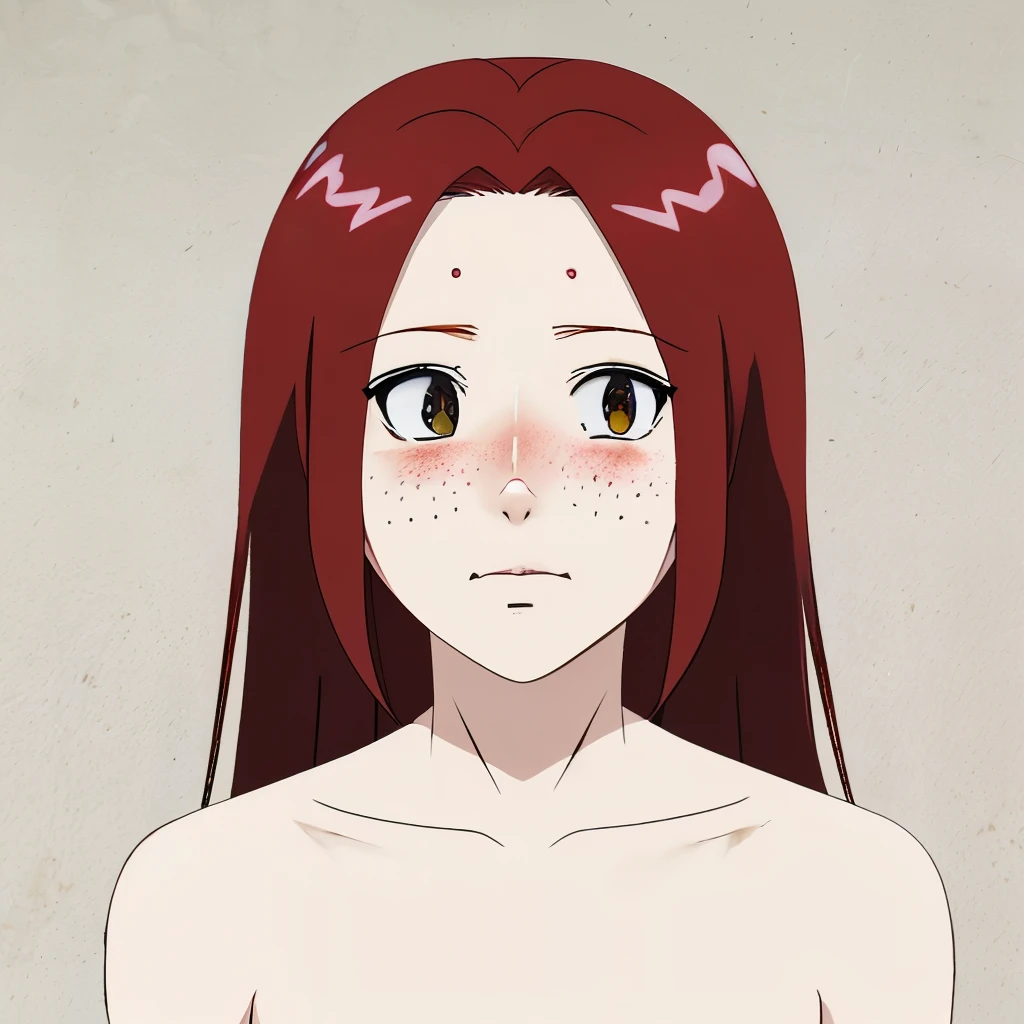 Red hair girl, light skin, freckles, 20 years old, blushing, anime style, cel shaded, ((pee stain, peeing self)), (pee), looking at viewer