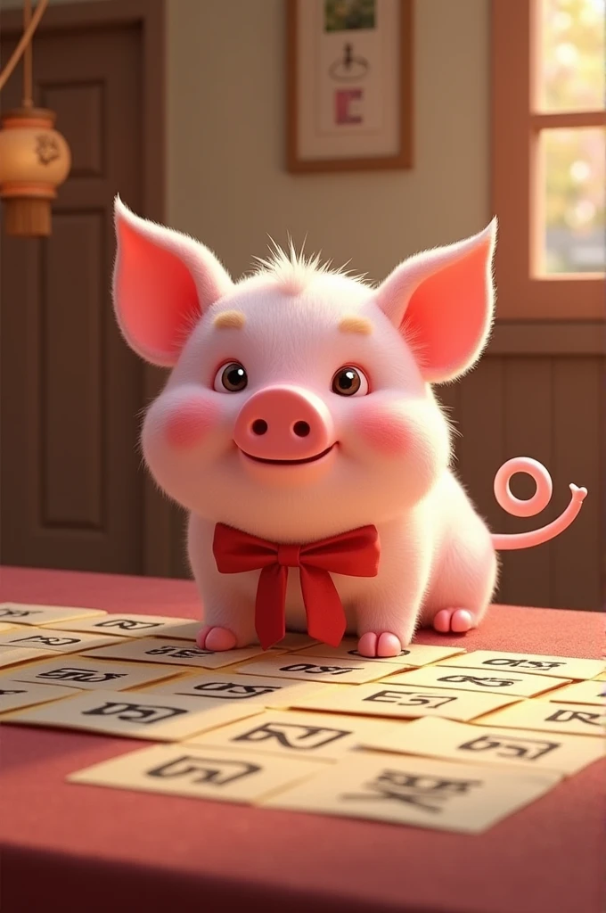 Table of 50 raffle numbers with pig decoration 