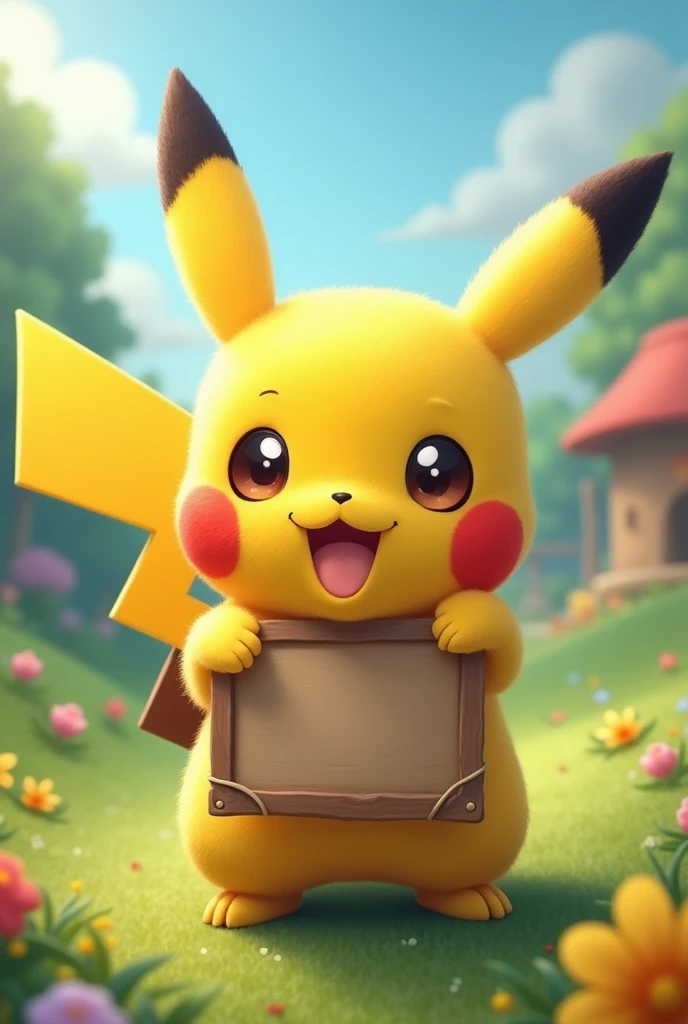 Cute Pikachu holding a sign