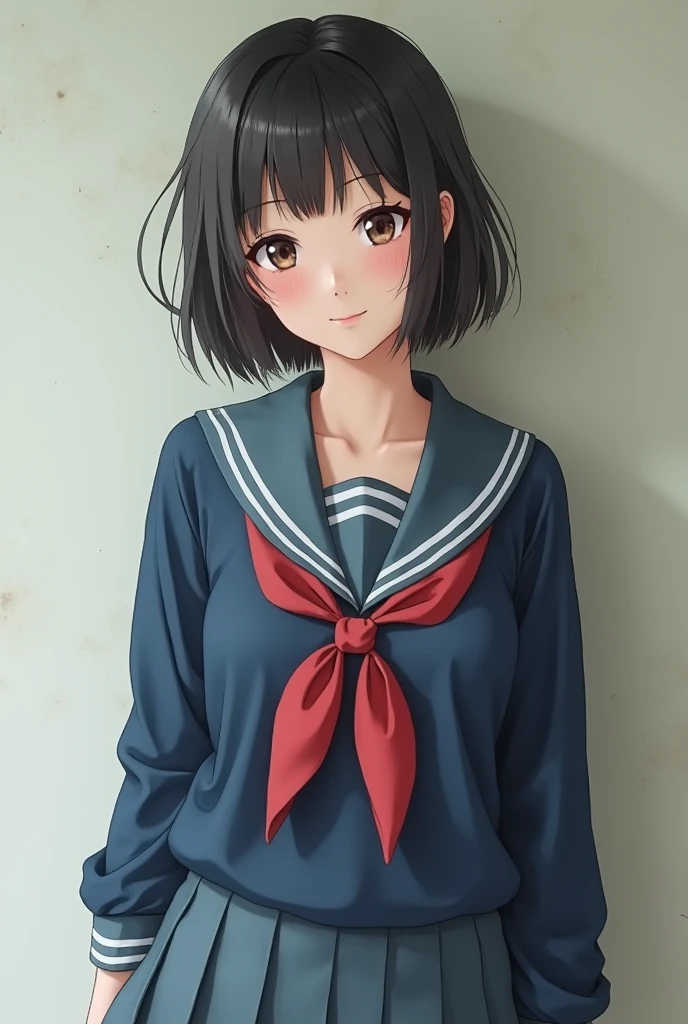 Japanese high school girl cute uniform chest D cup photo、Not in a manga but in real life, with short hair and a cute look, with big eyes, like a real person, so you wouldn&#39;t guess she&#39;s Ai at first glance, and she looks like a popular member of Nogizaka46