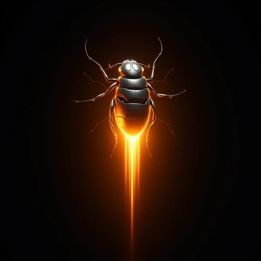 Create a highly realistic image of the same non-organic chrysalis, now in a second phase where the chrysalis is slightly ruptured, and a radiant light source is forcefully emerging from it. The chrysalis should maintain the high-tech metallic appearance, resembling the color #2a2a2a, with the same realistic texture and details as before. The light emerging from within the chrysalis should be a vibrant, intense orange (#f84700) characteristic of Propagare's brand. The light should be powerful, spilling out of the ruptured areas, illuminating the immediate area with a glowing, energetic aura. The overall mood should still be minimalist and futuristic, with the bright orange light contrasting against the dark, black background. The focus should be on the light breaking through the chrysalis, creating a sense of a powerful, transformative event.