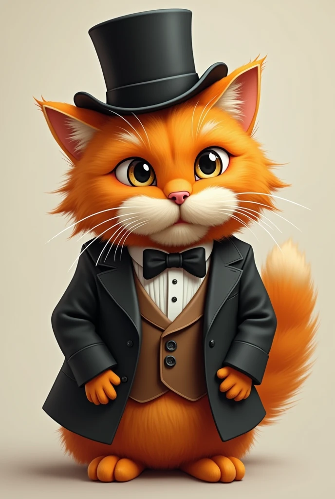 Orange cat with top hat and French mustache