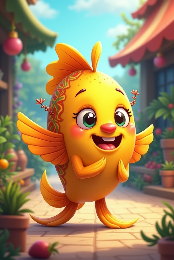 I need a picture of an animated fish tamale, with hands and legs and face, to make a logo for my store